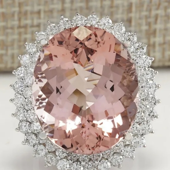 Jewelry - 11.55ct Morganite w/Diamond CZ Ring 925 Sterling Silver